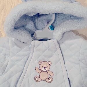Little Me Blue Bear Quilted Winter Jumpsuit